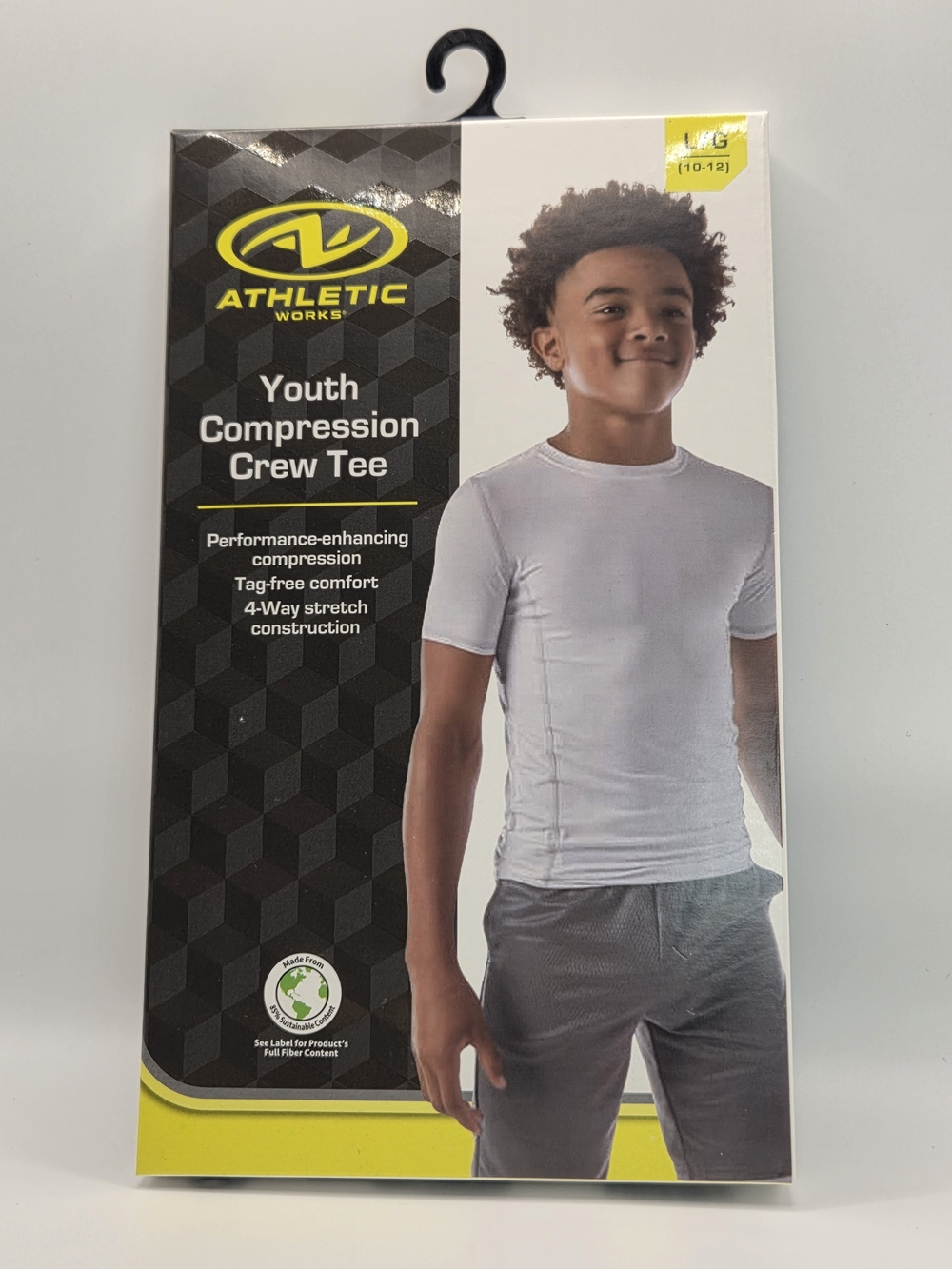 Athletic Works White Youth Compression Crew Tee, Size Large. Brand New